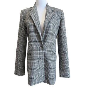 CLUB MONACO HOUDSTOOTH WOOL BLEND SINGLE BREATED MID-LENGTH BLAZER - 2